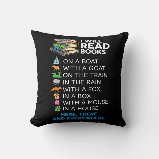Coussin Je lirai des livres sur un bateau et lire partout (Recto)