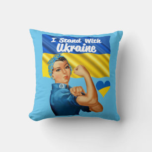 Coussin Je me tiens avec l'Ukraine Vintage Rosie et drapea