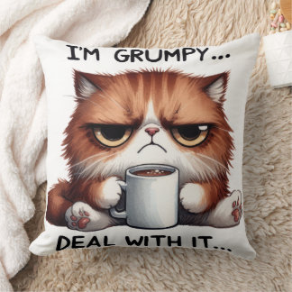 Coussin Je suis Grumpy, traite avec le chat