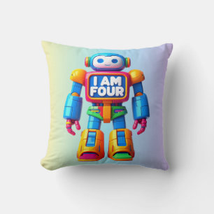 Coussin Je suis quatre Robot pour enfants 4e Anniversaire