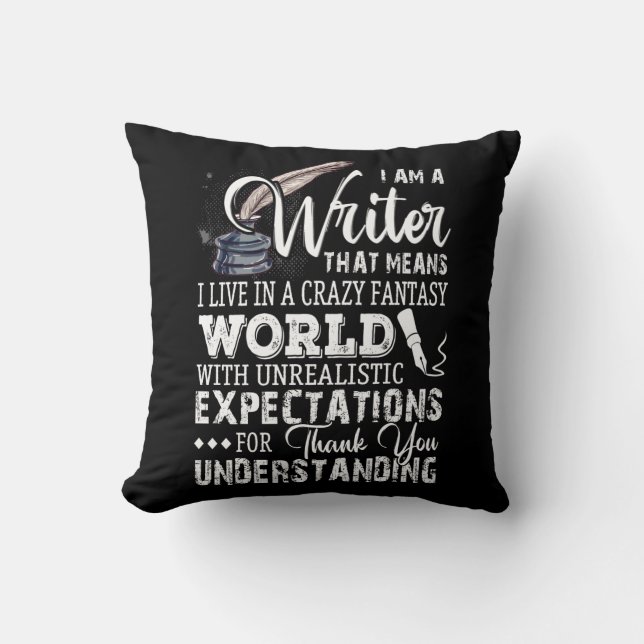 Coussin Je Suis Un Écrivain Je Vis Dans Un Monde D'Imagina (Recto)