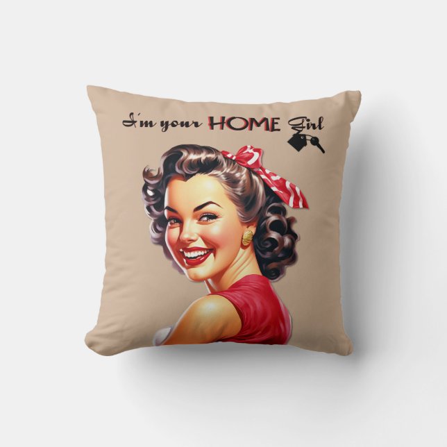 Coussin Je suis votre maison Fille Immobilier Rétro Girl A (Recto)