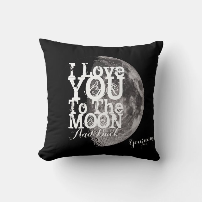 Coussin Je t'aime à la lune et au dos avec votre nom (Recto)