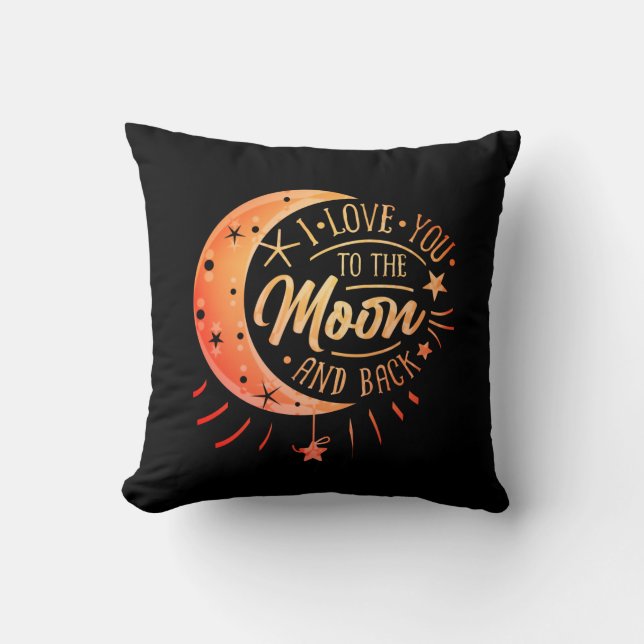 Coussin Je T'Aime À La Lune Retour Noir Moderne Cute (Recto)