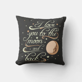 Coussin Je t'aime au noir de lune et de dos
