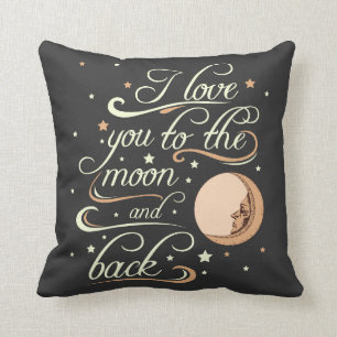 Coussin Je t'aime au noir de lune et de dos