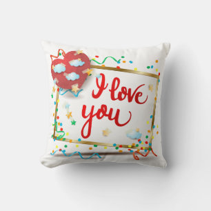 Coussin Je t'aime avec le coeur rouge
