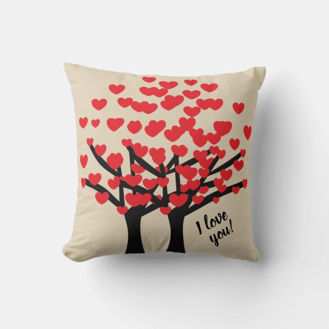 Coussin Je t'aime conception mignonne d'arbres d'amour (Recto)