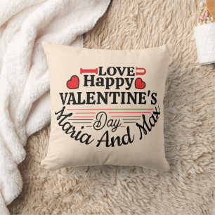 Coussin Je t'aime et joyeuse Saint-Valentin nom personnali