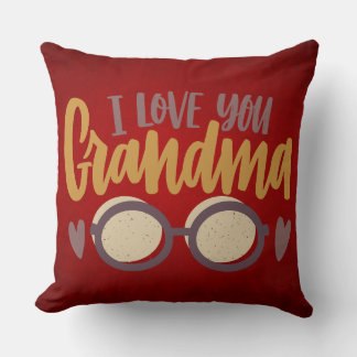 Coussin Je T'Aime Grand-Mère Calligraphie Script Rouge