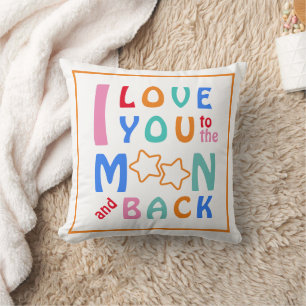 Coussin Je t'aime jusqu'à la Lune et Retour Bordure Orange