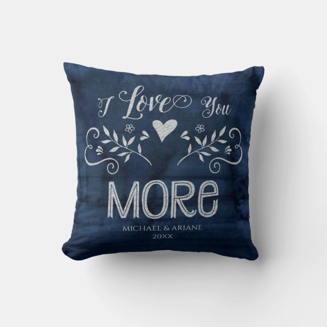 Coussin Je t'aime plus typographie ferme marine bois (Recto)