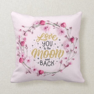 Coussin Je t'aime sur la lune et le dos