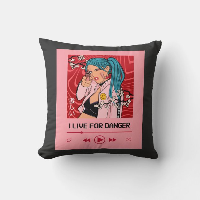 Coussin Je Vis Pour Danger - Design Anime Pour L'Amoureux  (Recto)