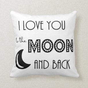 Coussin je vous aime à la lune et dos noir blanc