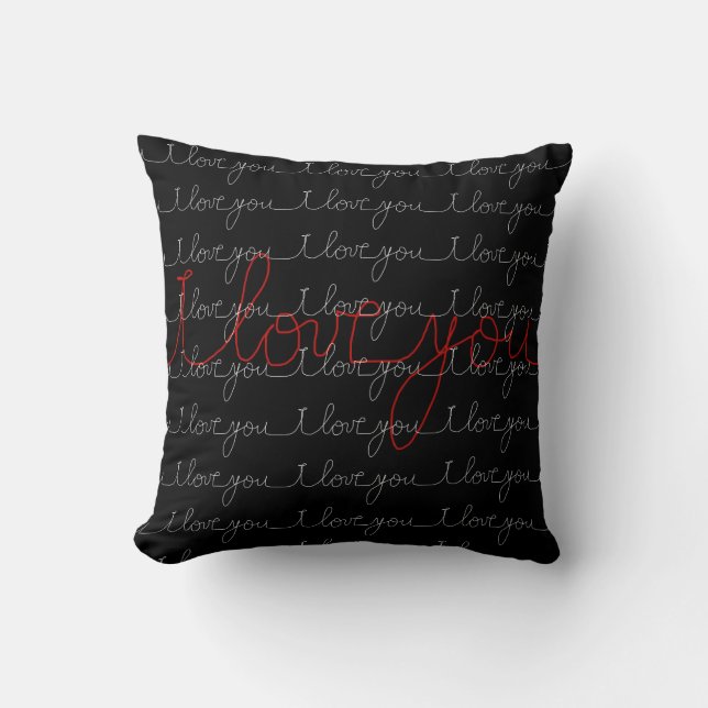 Coussin Je vous aime noir, blanc et rouge (Recto)