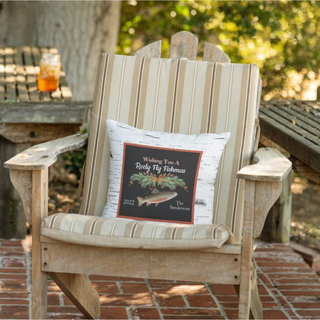 Coussin Je vous souhaite des poissons de volée, des truite (Chaise)