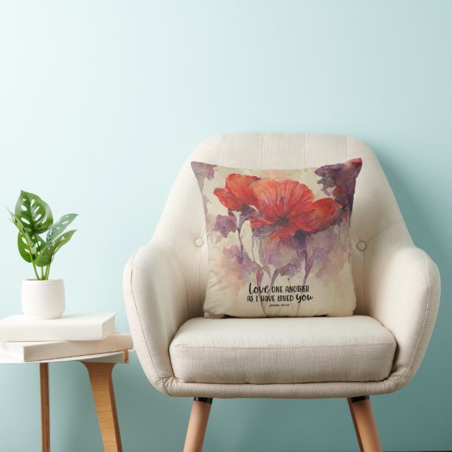Coussin Jean 15:12 Aimez-Vous Une Autre Bible Verse Rouge  (Chaise)