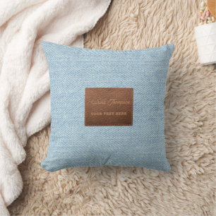 Coussin Jeans bleu moderne Texture Patch en cuir