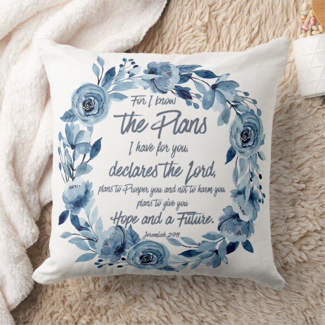 Coussin Jeremiah 29:11 Car je connais les Plans Floral Ble (Couverture)
