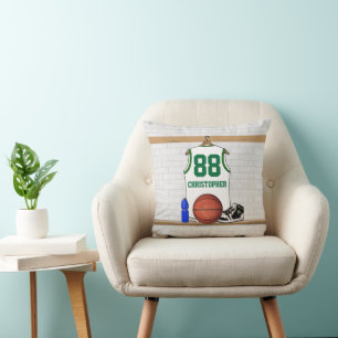 Coussin Jersey blanc et vert personnalisé de basket-ball