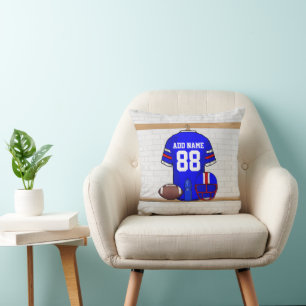 Coussin Jersey de football bleu blanc personnalisé