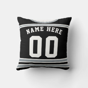 Coussin Jersey de hockey en argent noir Nom et numéro Modè