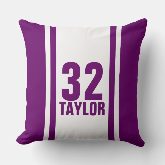 Coussin Jersey sportif à rayures violettes et blanches Jeu (Recto)