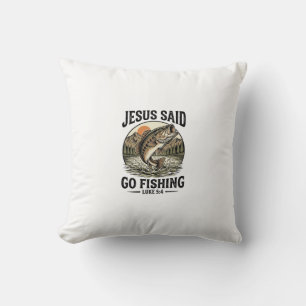 Coussin Jésus a dit allez pêcher Vintage Bass Chrétien