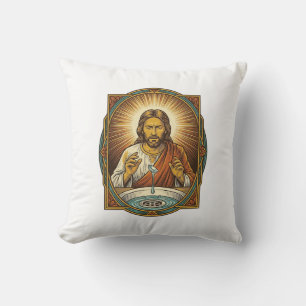 Coussin Jésus a laissé tomber sa lentille de contact dans 