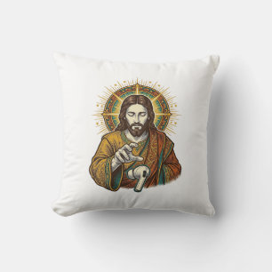 Coussin Jésus a laissé tomber son écouteur sans fil sous l