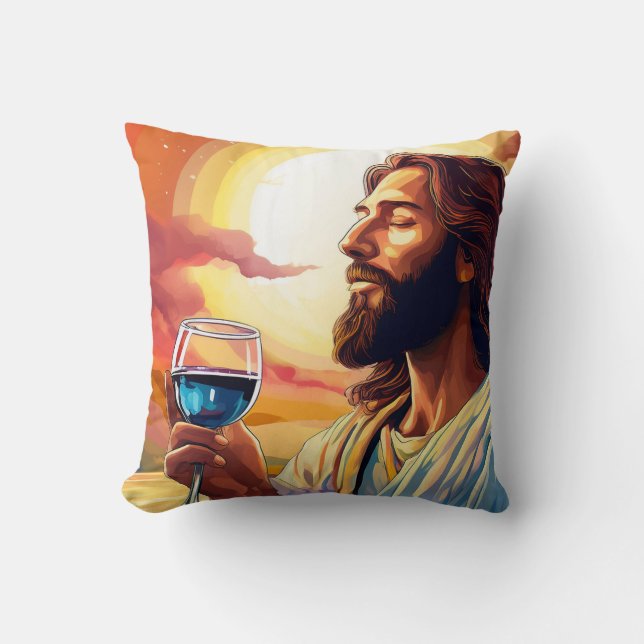 Coussin Jésus appréciant l'oreiller de vin! (Recto)