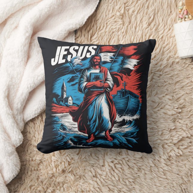 Coussin Jésus au milieu des tempêtes de foi et d'espoir en (Couverture)