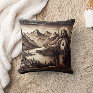 Coussin Jésus Bénédiction d'un paysage de montagne