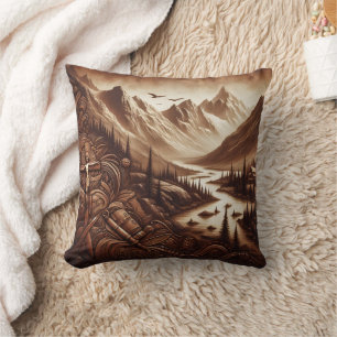 Coussin Jesus Crucifixion Entouré de montagnes majestueuse
