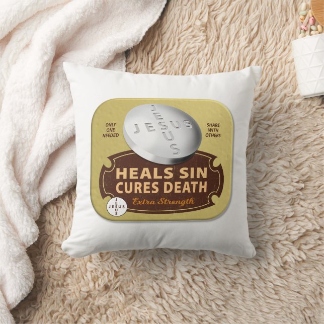 Coussin Jesus Cures Pill - Christian Healing Faith Dieu (Couverture)