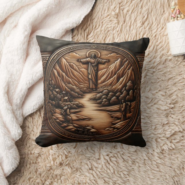 Coussin Jésus debout au-dessus d'un paysage serein (Couverture)