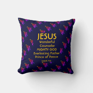 Coussin JÉSUS Écriture chrétienne Isaïe 9:6 MARINE moderne