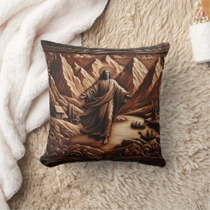 Coussin Jésus Entouré par les montagnes et la rivière