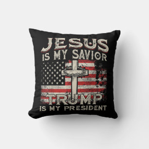 Coussin Jésus est mon sauveur Trump est mon président Amér