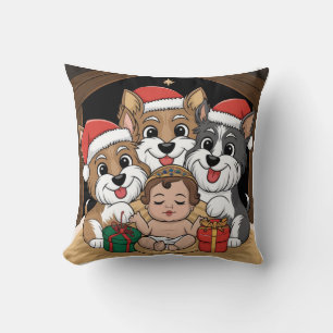 Coussin Jésus est né yorkies adorant