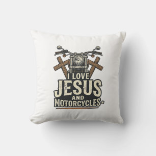 Coussin Jésus et motos vintage chrétien biker Desi
