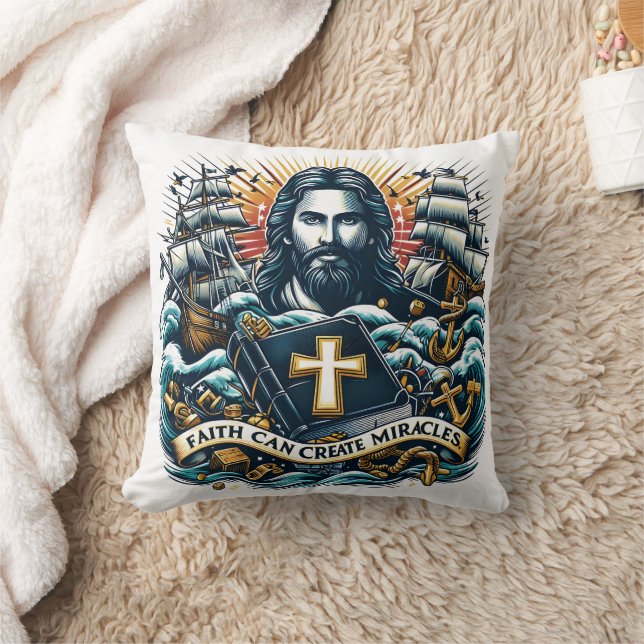 Coussin Jésus inspirant la foi parmi les vagues (Couverture)