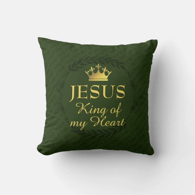 Coussin JÉSUS ROI DE MON COEUR | Christmas Crown GREEN (Recto)