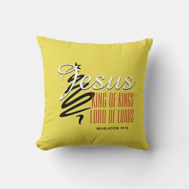 Coussin JÉSUS ROI DES ROIS Noël Jaune chrétien (Recto)
