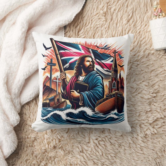 Coussin Jésus tenant un drapeau au milieu des mers tempétu (Couverture)