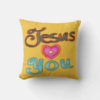 Coussin Jésus Vous Aime Nom Personnalisé Jaune