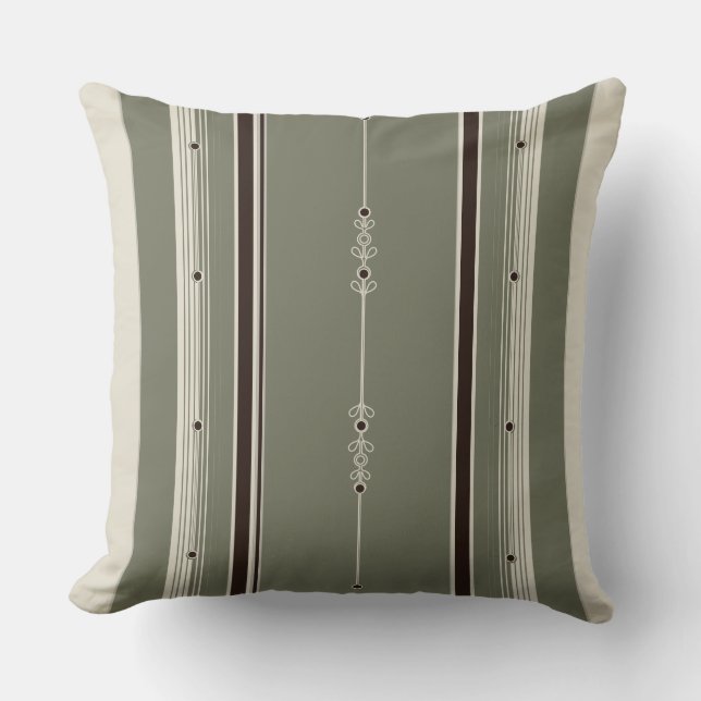 Coussin jet rayé café et olive (Recto)
