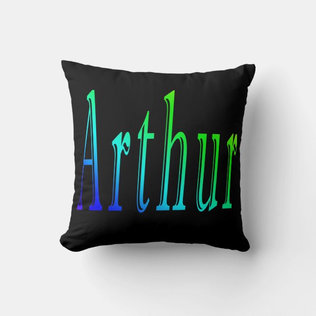 Coussin jetable noir Arthur, nom, logo. (Recto)