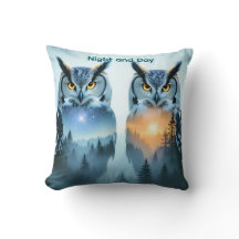 Coussin jetable Nuit et Jour de Hibou pour Couple